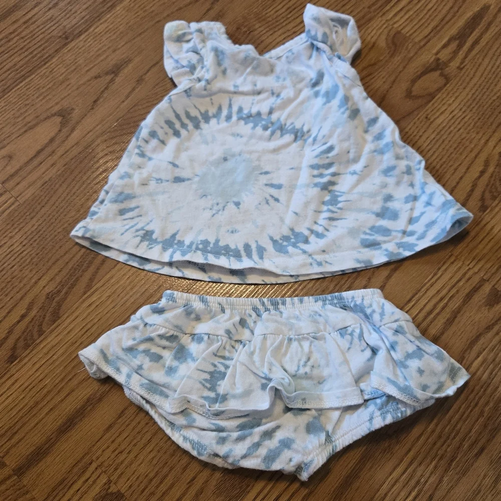Grayson Mini Blue White Tie Dye Baby Matching Set Pastel Beach Cotton Boho 0-3M